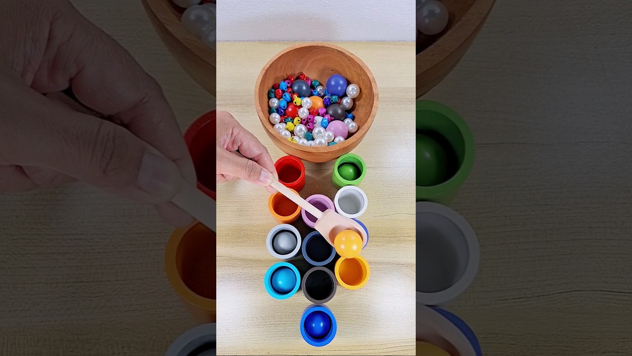 ASMR Color Sorting Wooden Balls & Filling A Bowl  