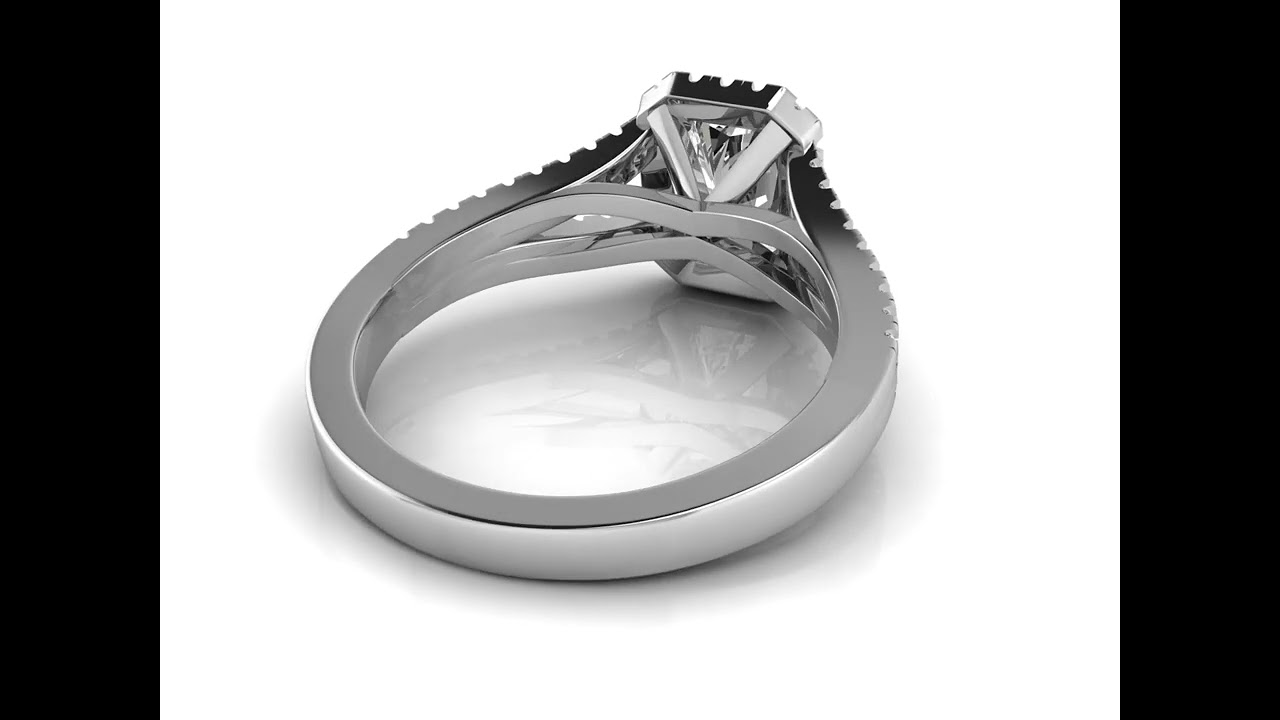 Ah! Jewellery Emerald Cut Diamond Cathedral Ring with Natural Diamond Shoulder Stones. AJR6671X