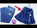 Diy Convert / reuse old jeans into beautiful skirt / jeans reuse ideas || jeans sewing