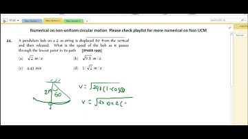 A pendulum bob on a 2 m string is displaced 60o from the verticaland then released. What is the spee