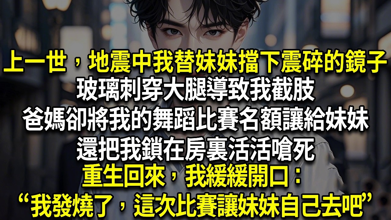 上一世，地震中我替妹妹擋下震碎的鏡子，玻璃刺穿大腿導致我截肢。爸媽卻欣喜地將我的舞蹈比賽名額讓給妹妹，還把我鎖在房裏活活嗆死。重生回來，我緩緩開口：“我發燒了，這次比賽，讓妹妹自己去吧。”
