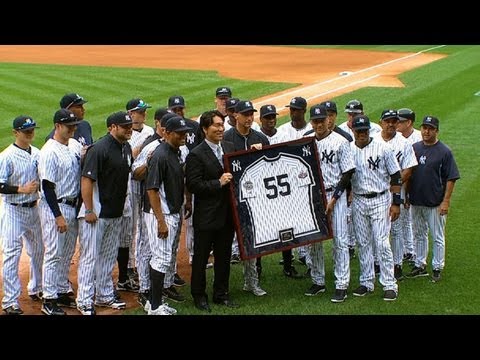 New York Yankees' Hideki Matsui receives a Proclamation from New