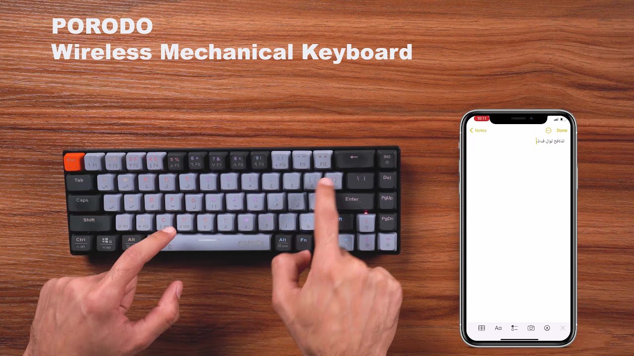 Porodo 68-Keys Wireless Mechanical Keyboard (English/Arabic) Ergonomic Stylish