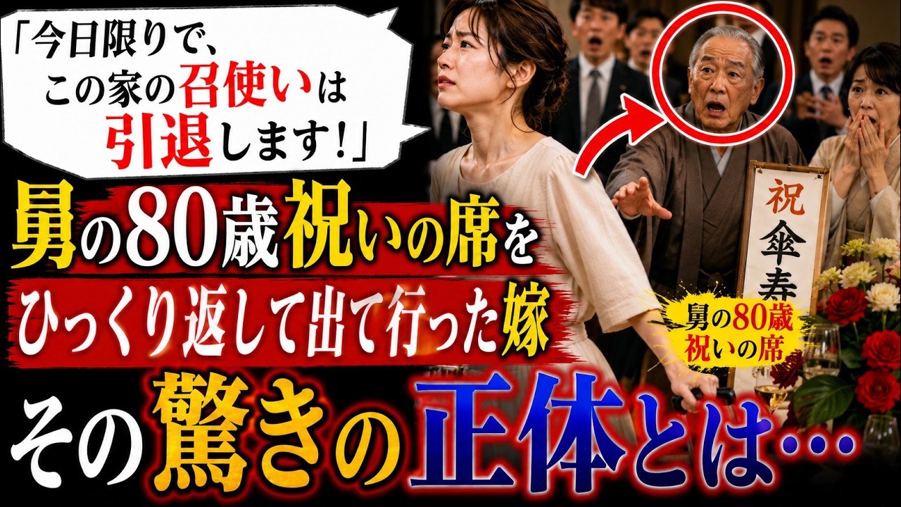 「今日限りで、この家の召使いは引退します!」舅の80歳祝いの席をひっくり返して出て行った惣菜店の嫁――誰も予想できなかった正体とは…#動エピソード#老後の物語 #家族の物語