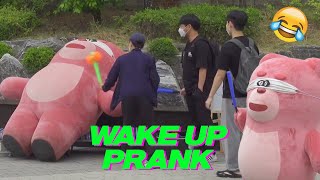 WAKE UP PRANK! Funniest Giant Pink Bear Prank!