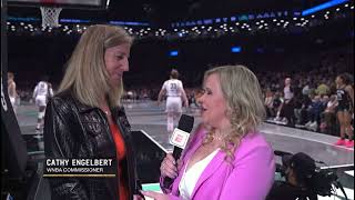 Cathy Engelbert interview during Indiana Fever vs New York Liberty game