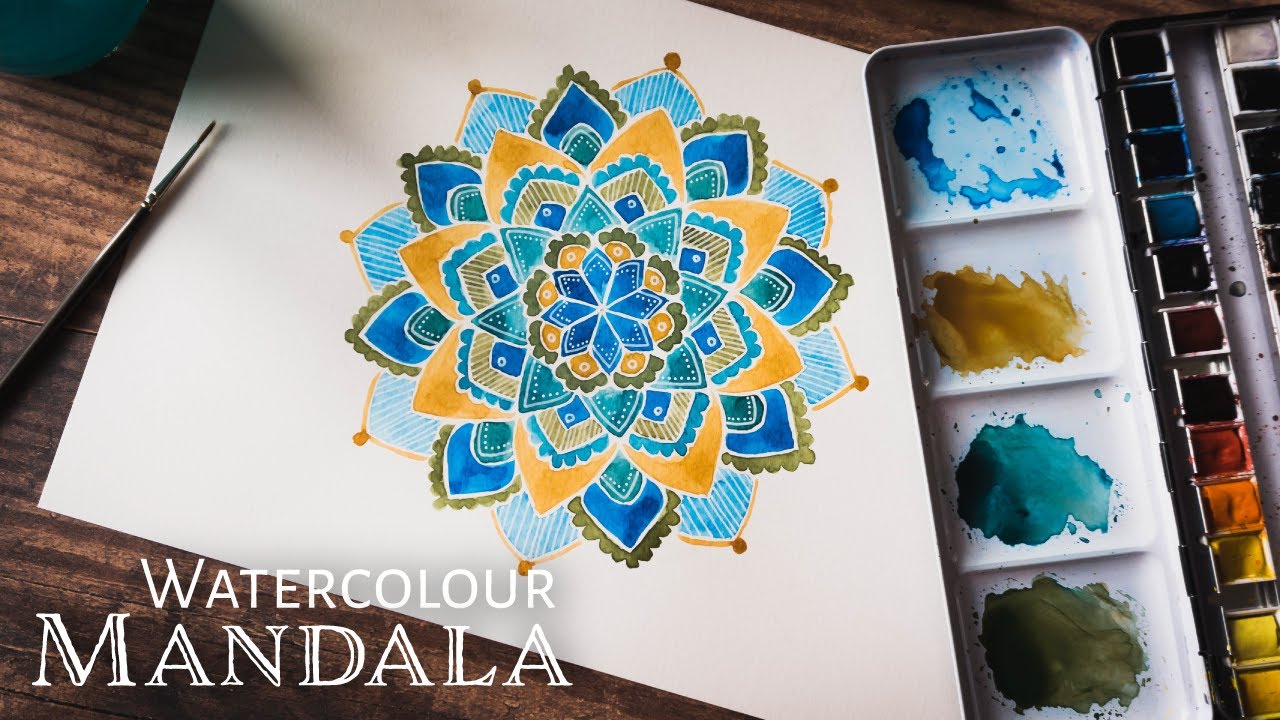 Water colour Mandala for Beginners, How to Draw an Easy Mandala+Water  colour