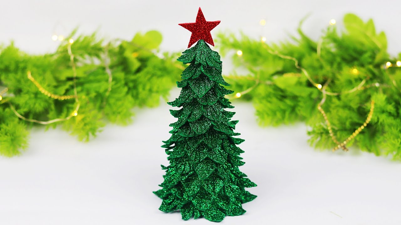 Christmas Tree Making At Home With Glitter Foam, Christmas Tree Decoration  Ideas