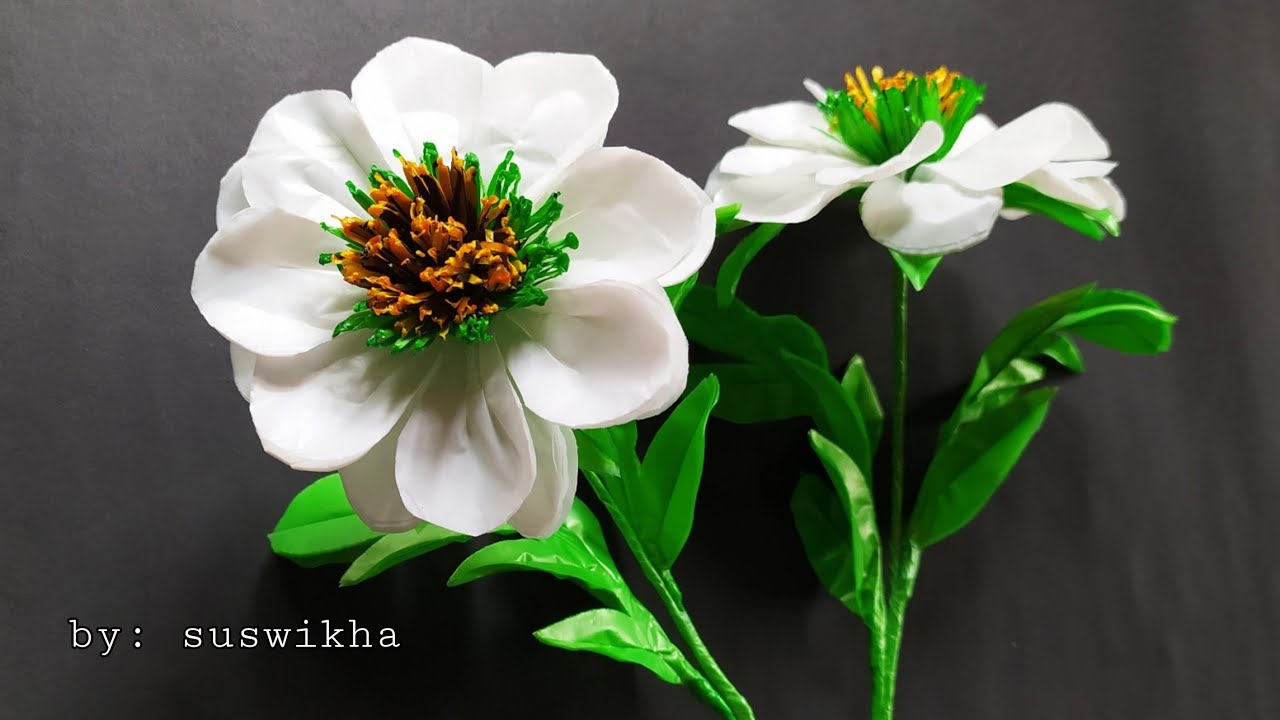 DIY Bunga hias dari plastik kresek TANPA SETRIKA | Flowers craft from plastic bag without iron