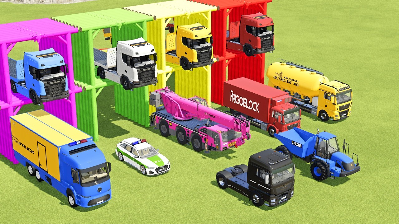 TRANSPORTING MILITARY TRUCK, FIRE TRUCK, FIRE DEPARTEMENT, FORD POLICE, AMBULANCE WITH TRUCKS ! FS22