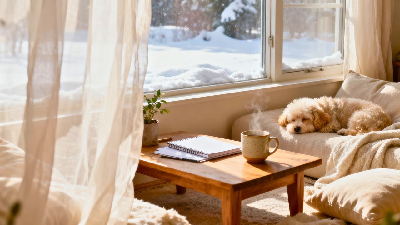 Soft Jazz & Snowy Morning Light | Cozy Vintage Living Room