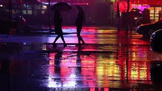 Rainy City Nights | Vibrant Street Reflections & Umbrellas
