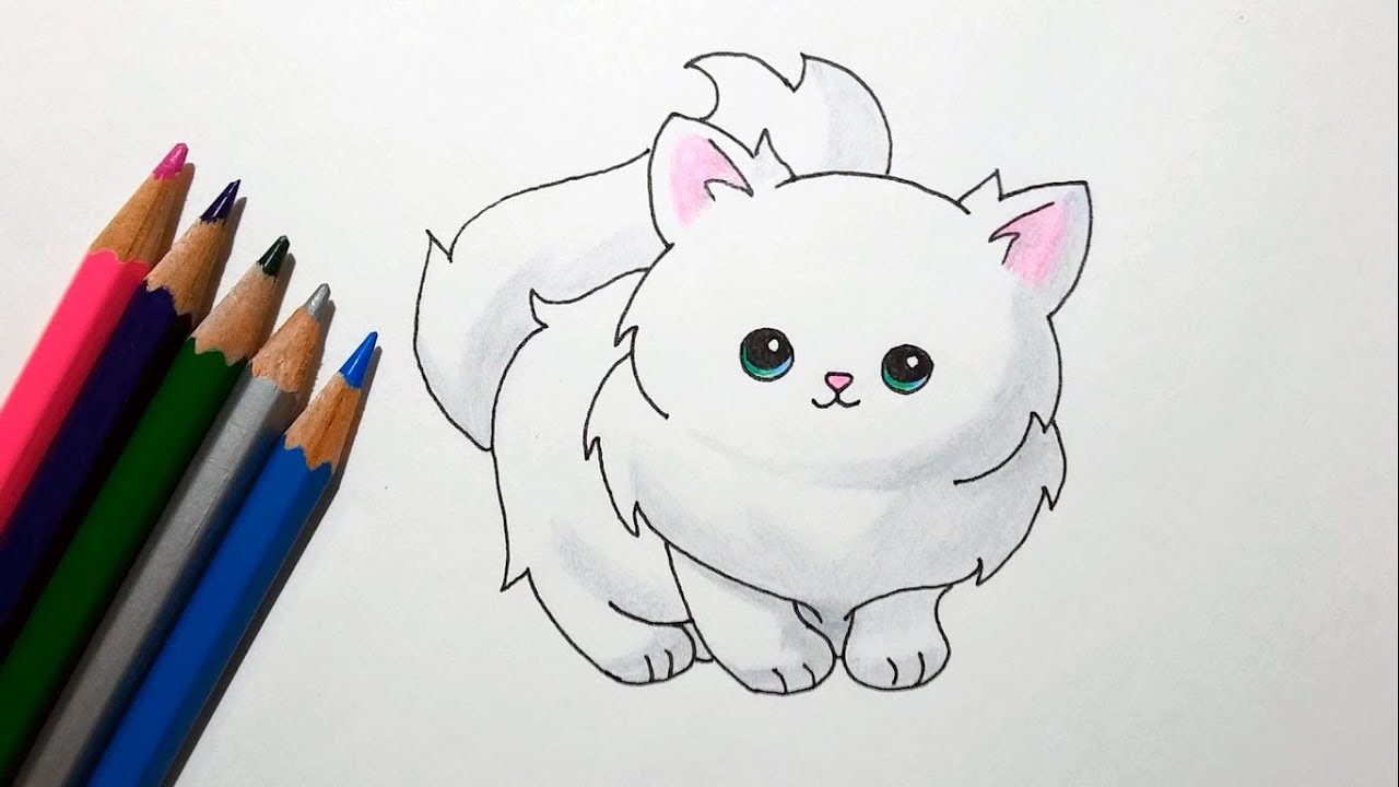 How to Draw a Cute Cartoon Cat - Drawing a Fluffy Kitten - YouTube