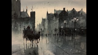: A Rainy Cityscape Watercolor painting