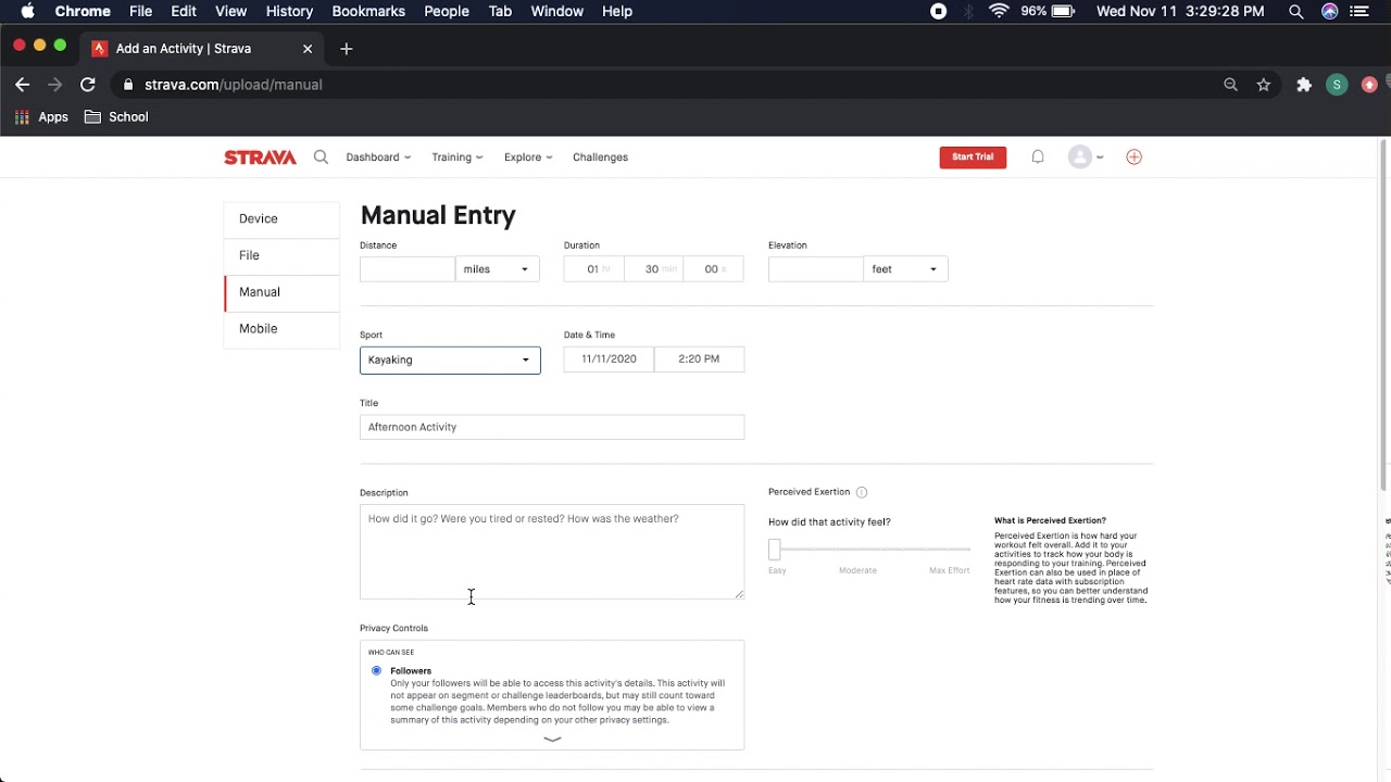How to Log an Activity on Strava - Desktop