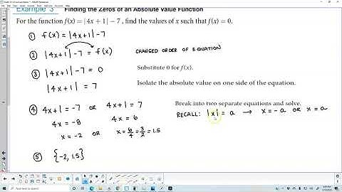 Math 10 3.6 Example 3 Finding the Zeros of an Absolute Value Function