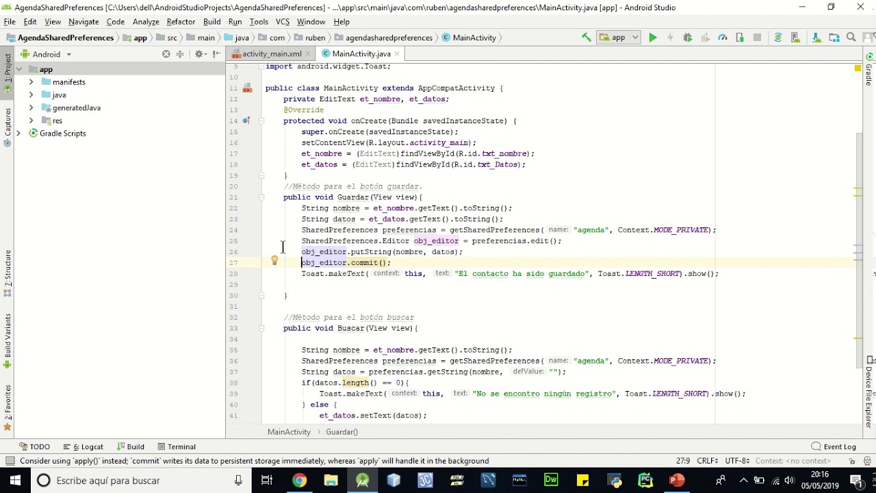 Android Studio SharedPreferences Agenda - YouTube