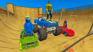 GTA V Amazing Superheroes and Cars Stunts Mega Ramp Challenge - Superman. Hulk, Iron Man Car Stunts