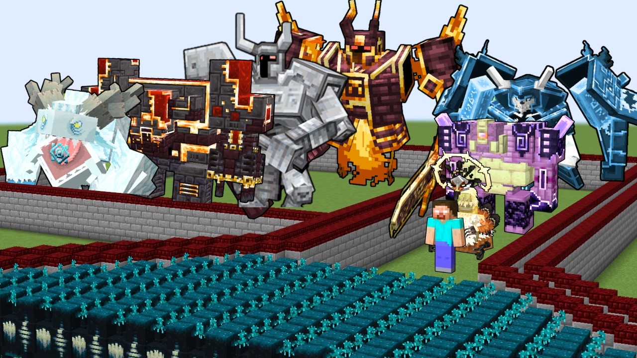 100 WARDEN DEATHRUN (ALL MOST POWERFUL BOSSES) - Minecraft Mob Battle