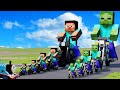 Big & Small: Minecraft Zombie on a motorcycle vs Steve on a motorcycle vs Trains | BeamNG.drive