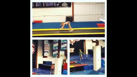 Working skills at the gym. Punch front - layout step out - multiple back handsprings
