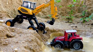 搞笑挖土機遇到問題，得到了拖拉機的幫助 | 卡車和工程車輛在時間之門中改造| 兒童玩具汽車和卡車的故事 | BIBO 和玩具