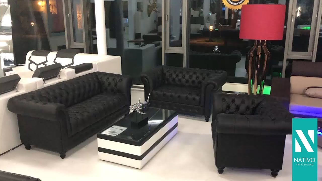 Nativo Mobilier France Chesterfield 3 2 1 Set De Canapes Noirs