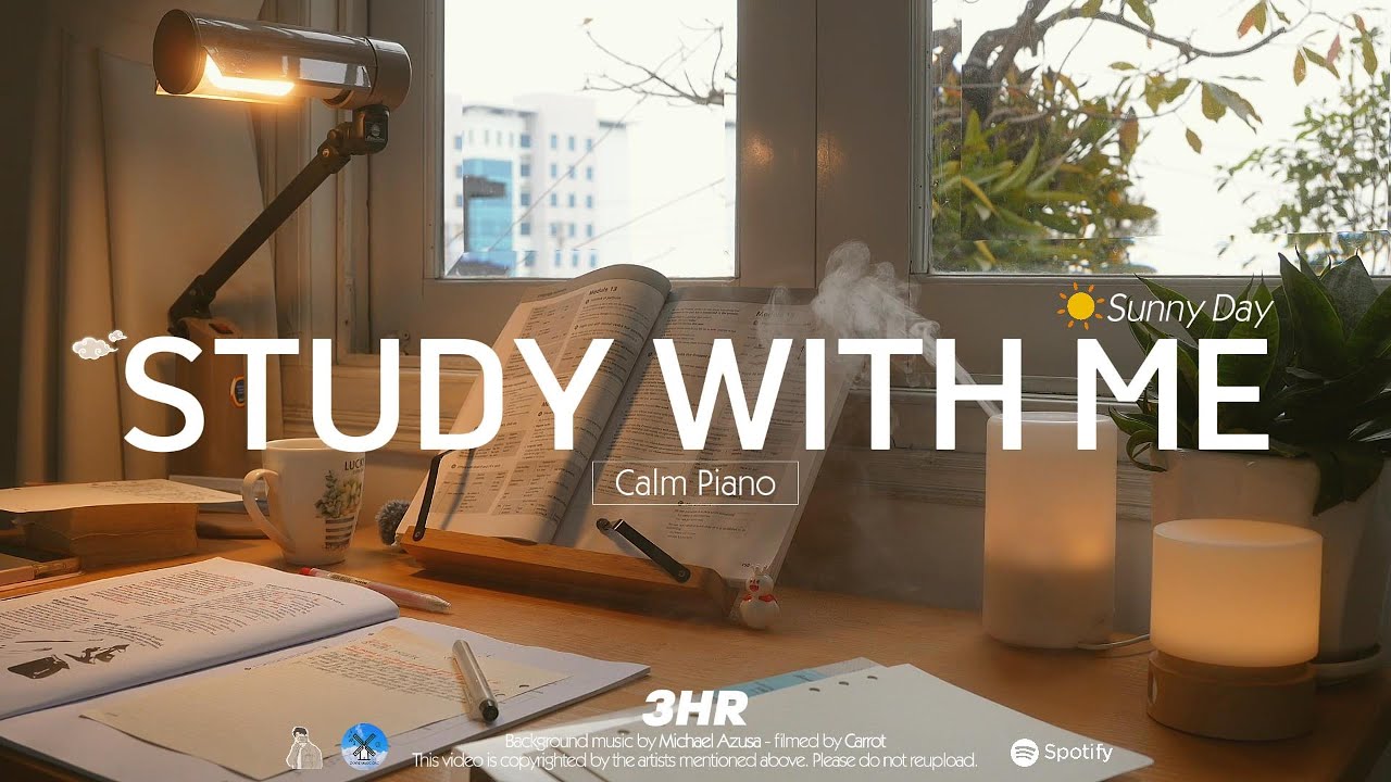 3-HOUR STUDY WITH ME Sunny Day ⛅ | 🎹Calm Piano | Pomodoro 50-10 , a peaceful day