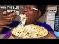 WHY THE BLUE SHIRT? SPINACH AND SMOKED SALMON ALFREDO MUKBANG +RECIPE