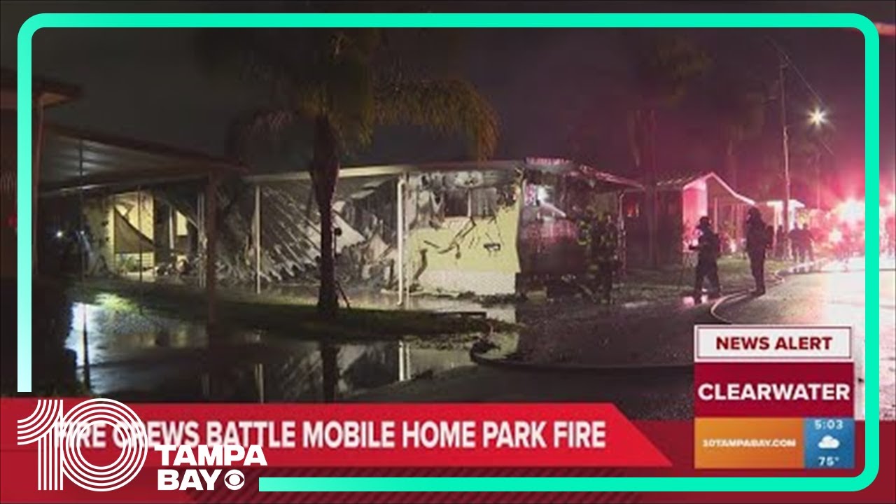 Crews battle mobile home park fire in Clearwater - YouTube