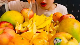 Fresh Mix Fruits Platter Crunchy Eating ASMR Sounds (orange,apple and mango)