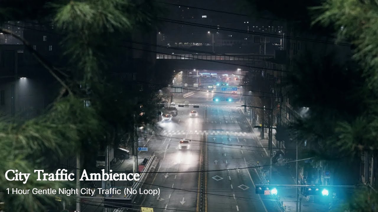 City Traffic Ambience | 1 Hour Gentle Night City Traffic (No Loop)