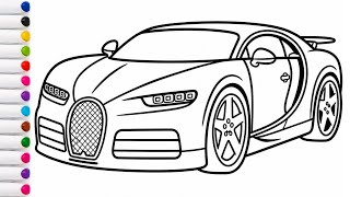 Learn to Draw and Color Bugatti Chiron Supercar for Kids Car Drawing Coloring Page for Kids