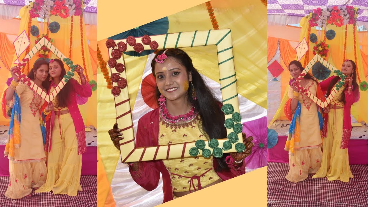 haldi photo frame making at home.... haldi ceremony photo frame