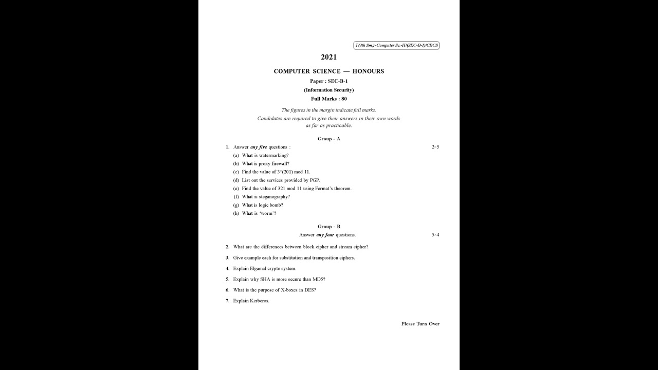 CU 2021 ■ B Sc  Honours □ Computer Science ■ Semester IV ■ Paper SEC B 1 □ Question Paper