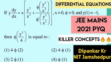 Differential Equations Jee Mains 2021 PYQ & Solution| Differential Equations Jee Mains Questions.