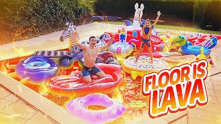 THE FLOOR IS LAVA CHALLENGE  LE SOL C'EST DE LA LAVE !  DANS LA PISCINE, SUR DES GONFLABLES !