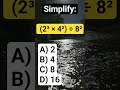 Simplify: (2³ × 4²) ÷ 8² #maths #exponents #mathshorts