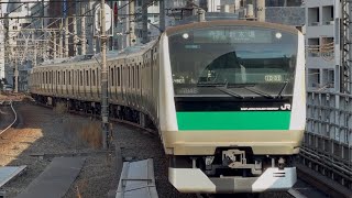 【4K高画質】E233系7000番台ﾊｴ101編成（トップナンバー・前照灯未更新HIDライト）が各駅停車新木場行きとして恵比寿駅4番線に到着停車するシーン（704S）2026.3.12.8:25