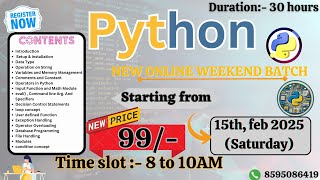 Day-2 Live Weekends Batch on Python | Class In Just 99-/rs | At 8:30AM - 10AM Saturday #python #live