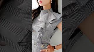 Elegant Office Lady Business Chic Sleeveless Plaid Top and shorts
