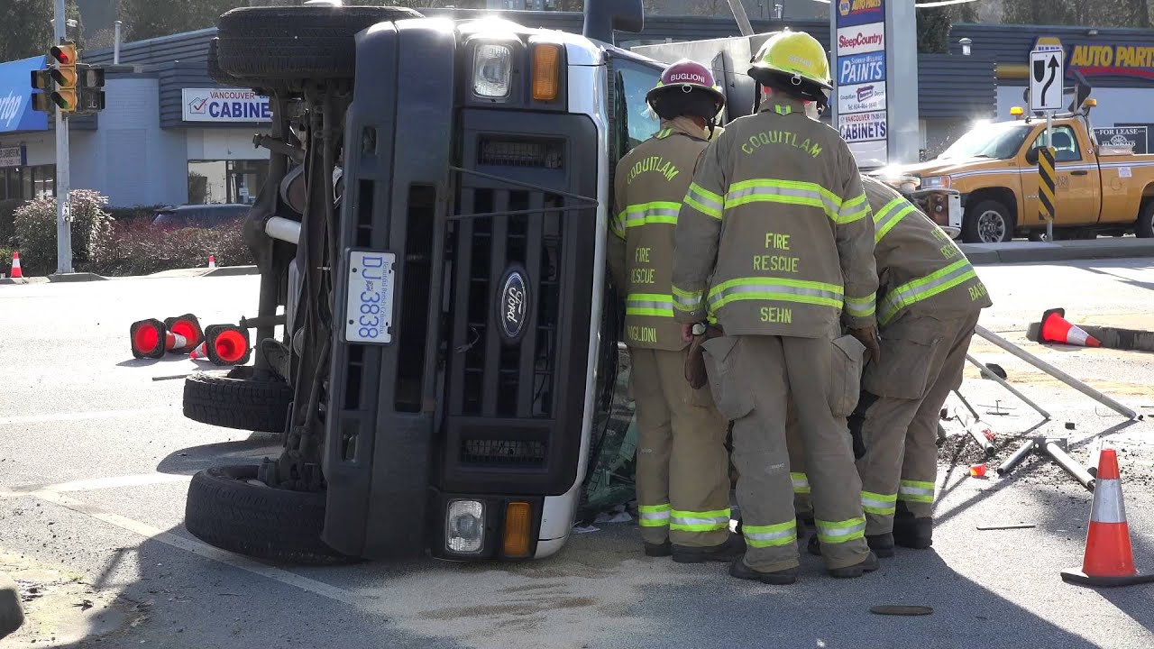 Coquitlam Fire Department Crews Vehicle Accident rollover Falcon Dr