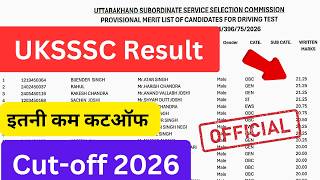 UKSSSC Result 2026 || Uttarakhand Vahan chalak Driver Result Cutoff 2026