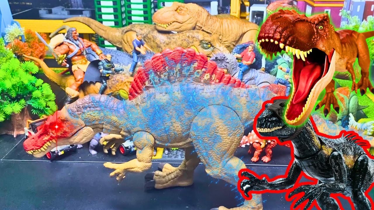 Jurassic world collection:Indoraptor Dinotracker,Therizinosaurus, T-REX, Rajasaurus, Siat Meekerorum