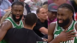 JAYELN BROWN ANNOYED AT JAYSON TATUM FOR SLAPPING HIS CHEST TOO HARD! LOL! THEN REMINDS HIM! LATER!