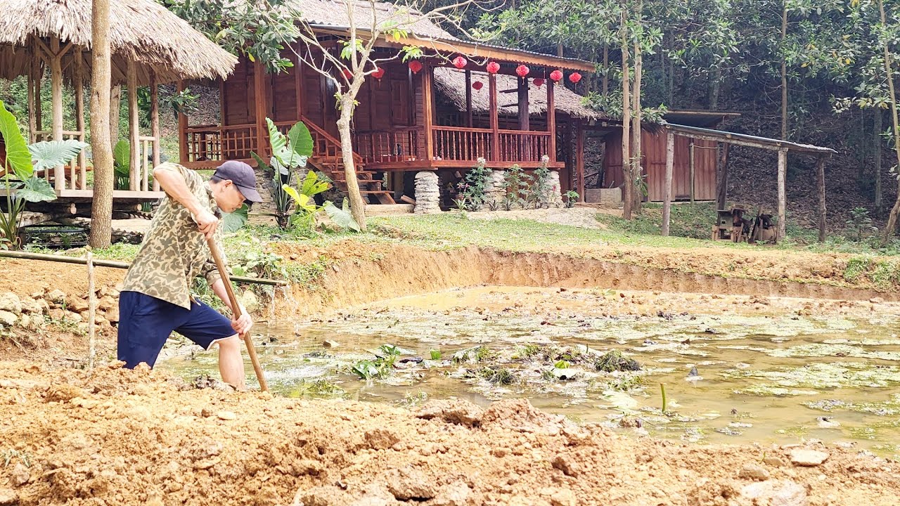 Living alone in the forest digging a pond to raise fish | Nông Văn Bình ...