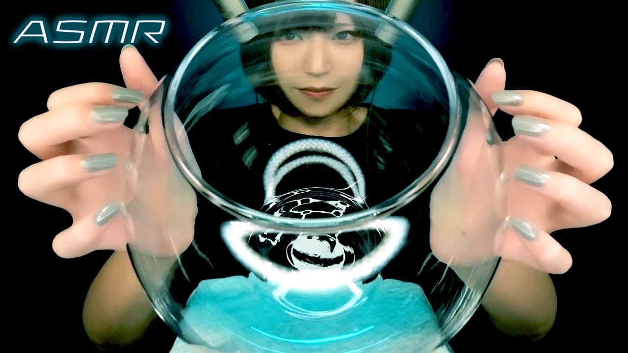 【ASMR】秒で寝落ちできる水とガラスの音❗️巨大ガラスボウル（水、炭酸、ゼリー、タッピング）