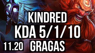 KINDRED vs GRAGAS (JUNGLE) | 2.7M mastery, 5/1/10, 1900+ games | KR Diamond | v11.20