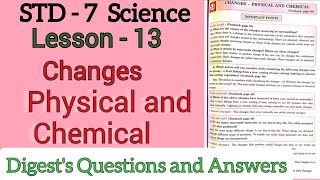 Std. 7 Science Lesson 13 Changes Physical and Chemical Digest's  Workbook answers MH Board