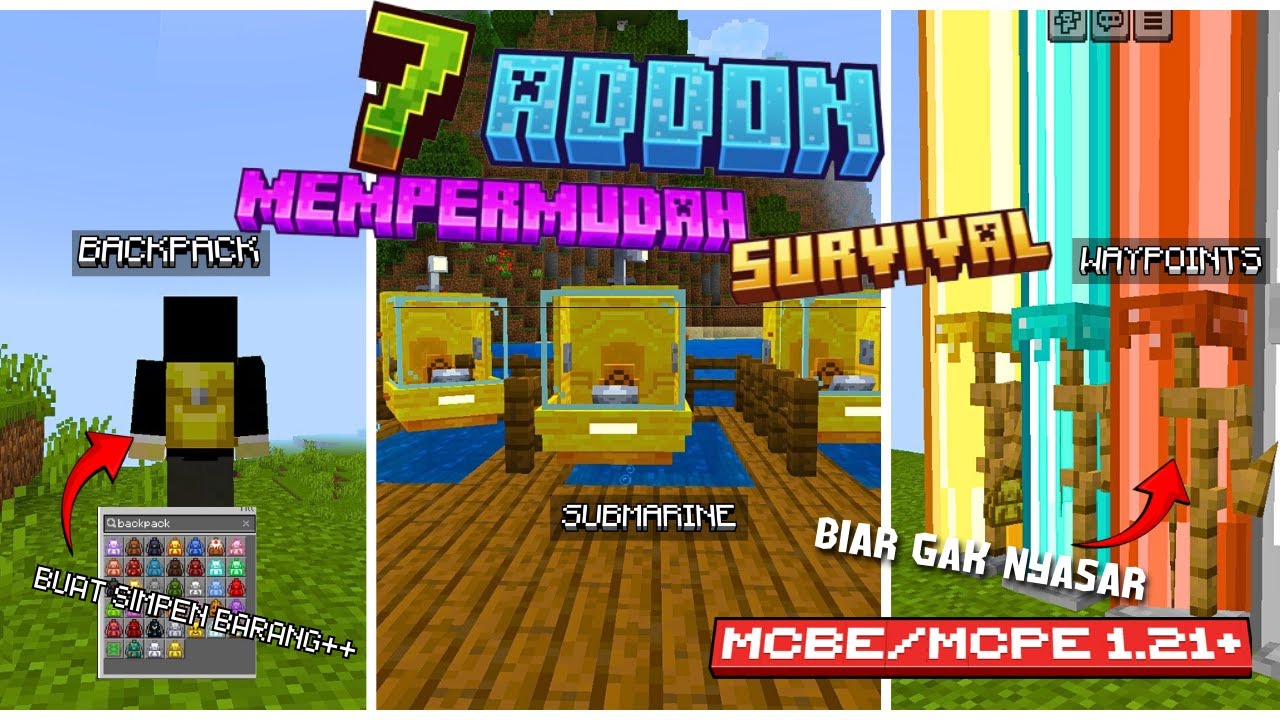 REKOMENDASI 7 ADDON YANG BISA MEMPERMUDAH SURVIVAL (MCBE/MCPE 1.21++) | DARR5M